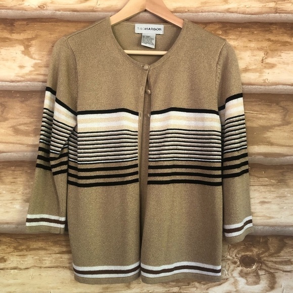 Sag Harbor striped layered cardigan & mock shell size small - Picture 2 of 10